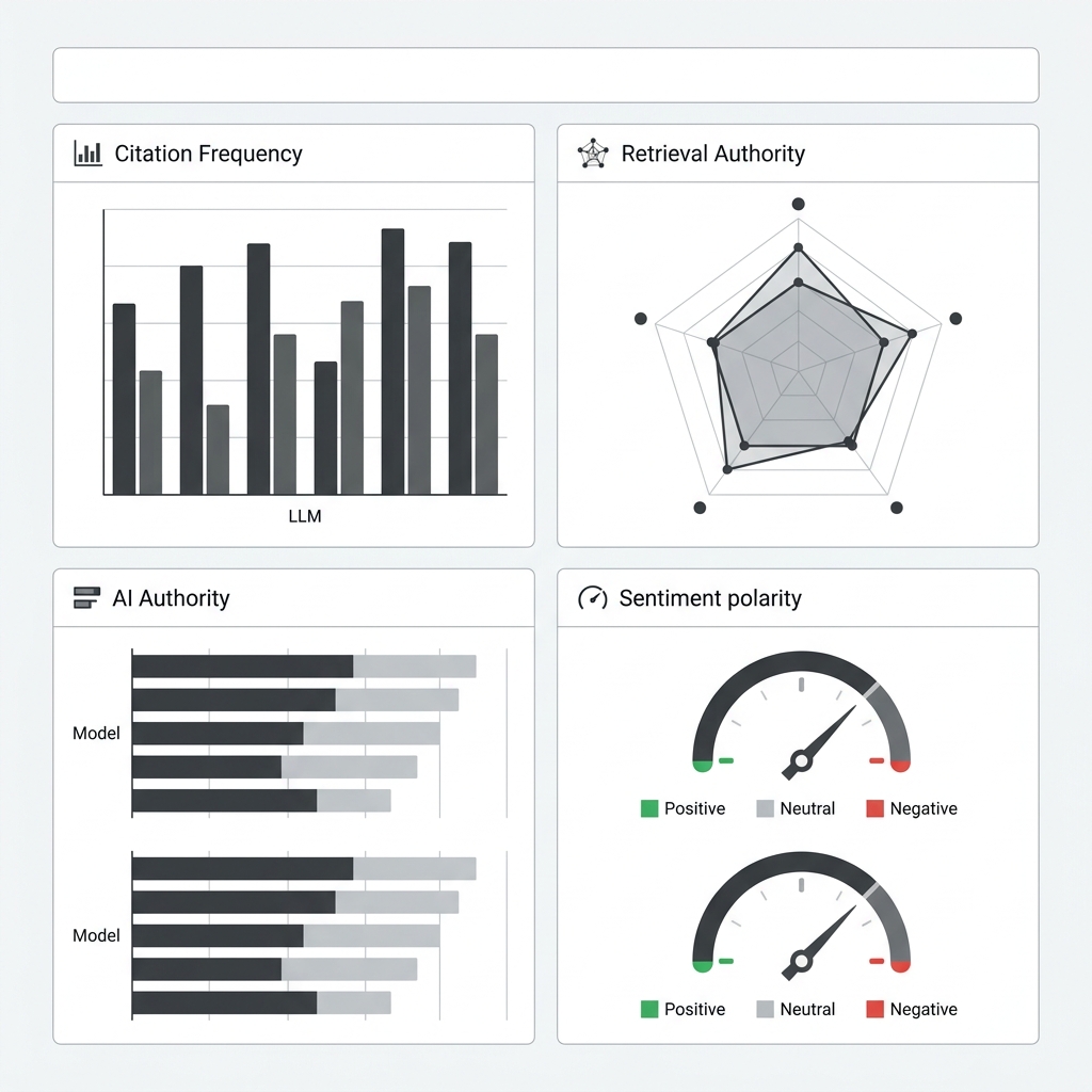 Analytics dashboard showing LLM citation frequency metrics and retrieval data